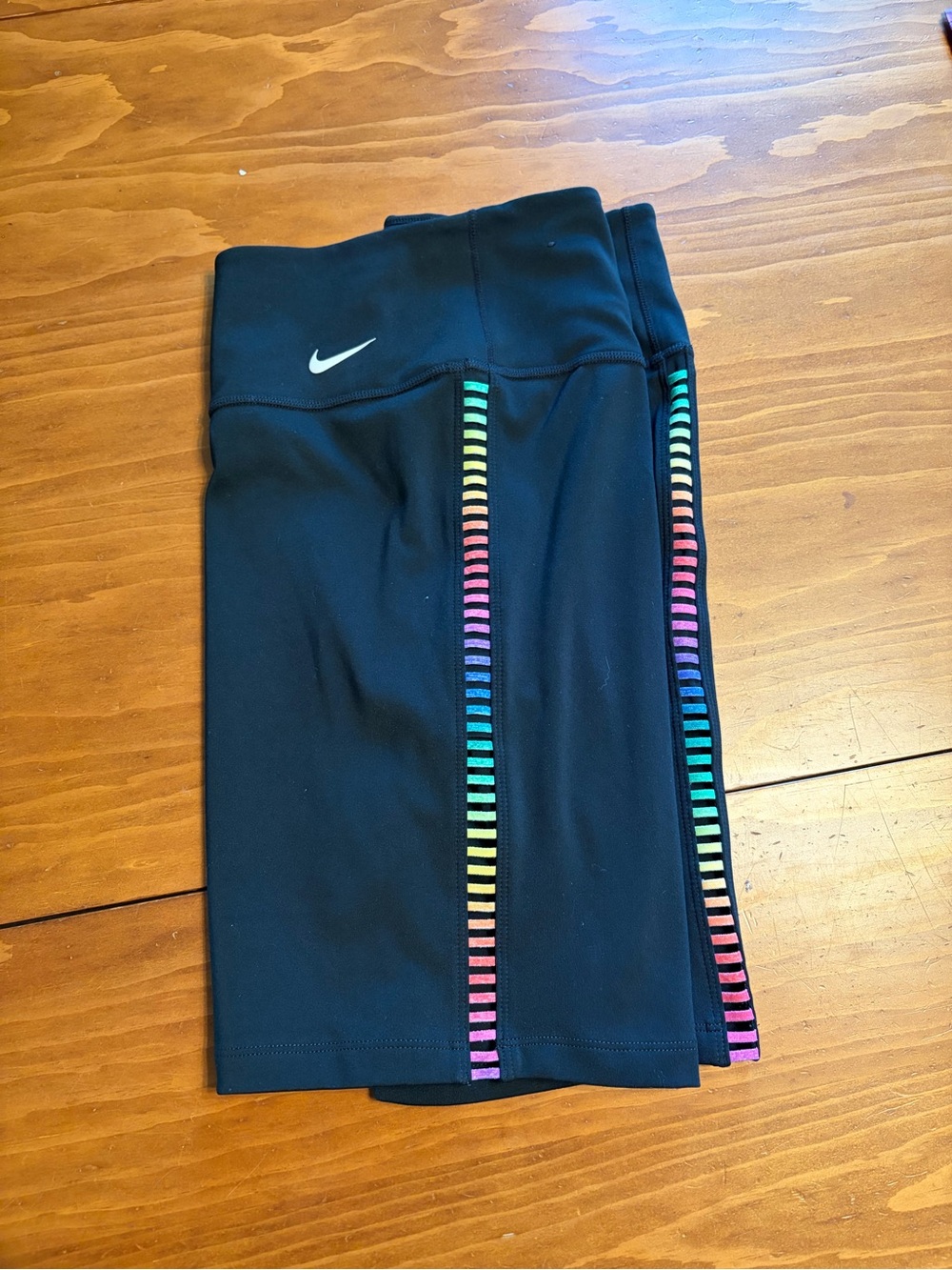 PRIDE!!! Nike Black Bike Shorts with Rainbow Side Detail - Large